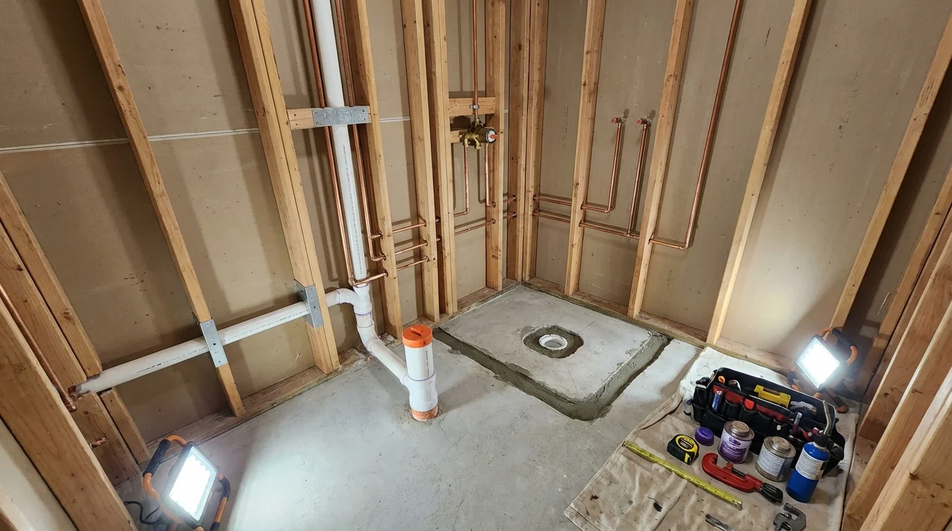 Bathroom rough-in plumbing during remodel by Johns Plumbing LLC in Bonita