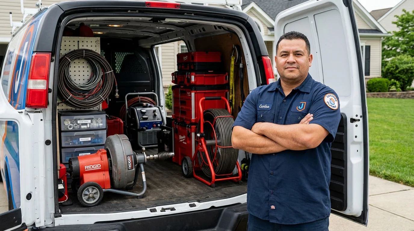 Professional drain cleaning equipment and Johns Plumbing LLC plumber in Bonita