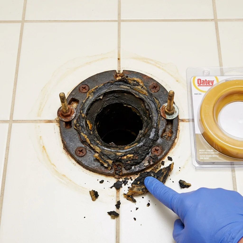 Failed wax ring showing water seepage at the base of a toilet in a Bonita, CA home